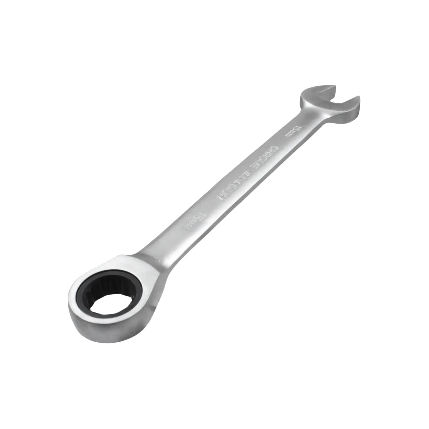 Llave combinada de carraca 15mm, acabado cromado, cromo vanadio para tuercas y tornillos