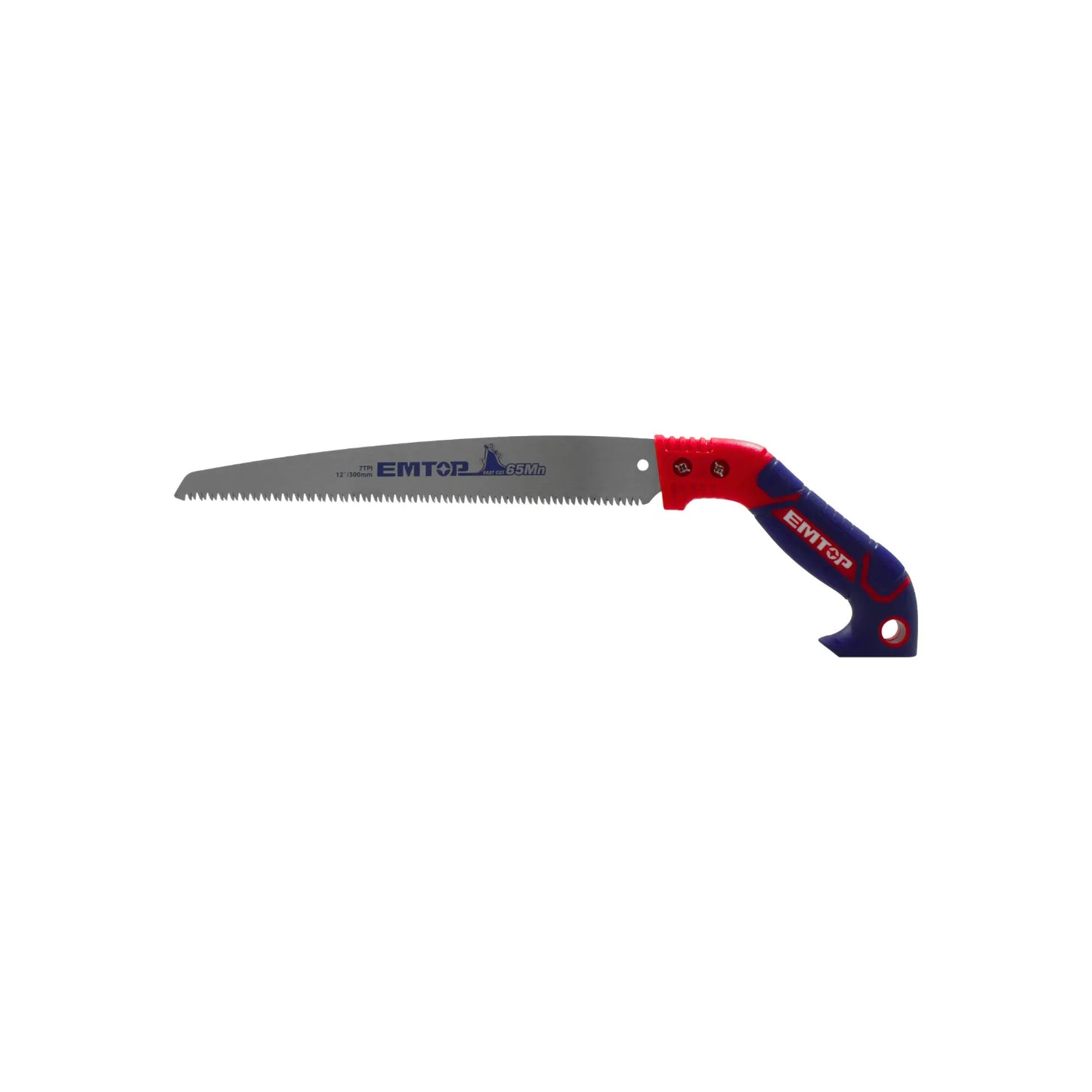 Serrucho de poda EMTOP 300mm Fast Cut, hoja de acero 65Mn, mango ergonómico azul y rojo
