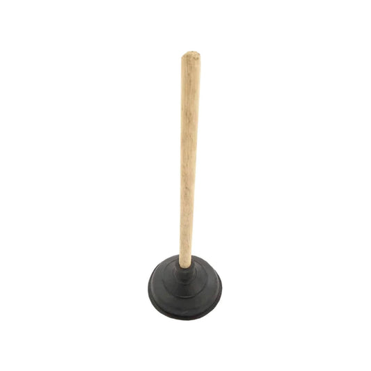 Desatascador de hule negro con mango de madera para inodoros y WC