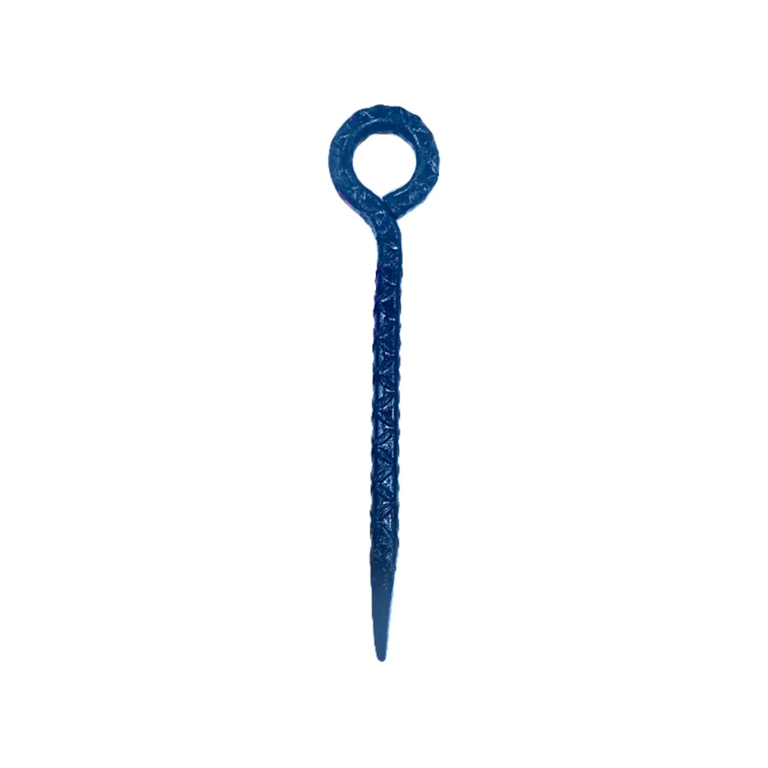 Alcayata de argolla azul con diseño trenzado y punta cónica para fijación