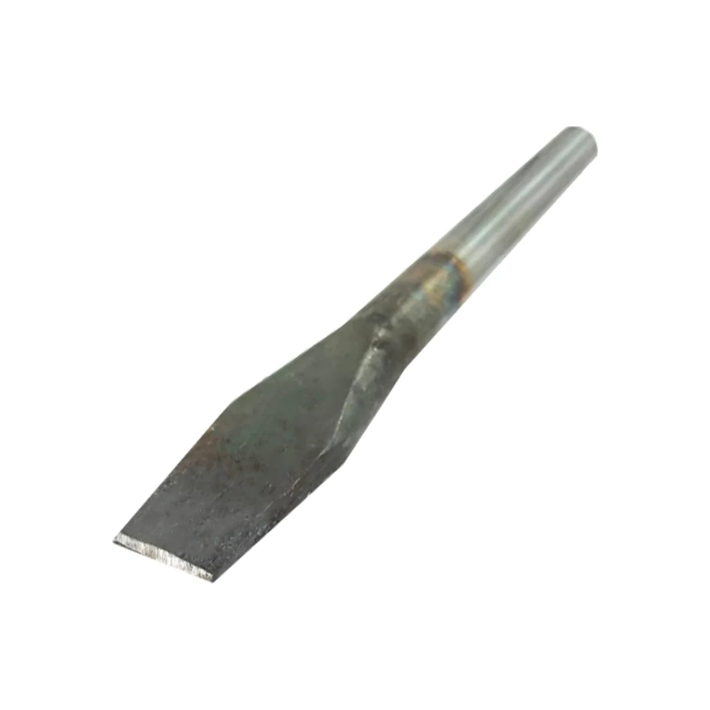 Cincel de acero plano con filo recto, herramienta robusta para corte y desbaste de metal y mampostería.