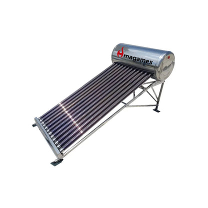 Calentador solar Magamex 15 tubos de vacío, tanque horizontal acero inoxidable, para agua caliente eficiente