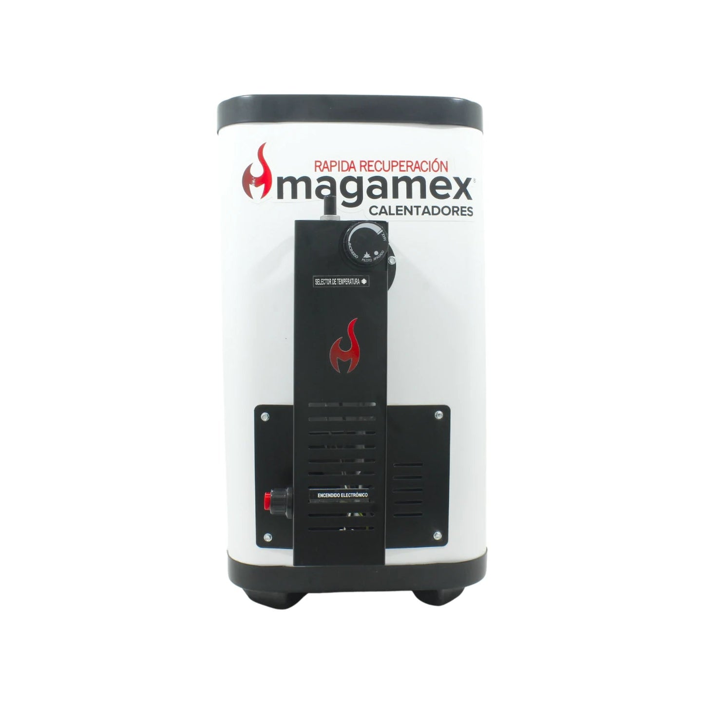 Boiler calentador de agua Magamex blanco rápido electrónico. Compacto con selector de temperatura y encendido.