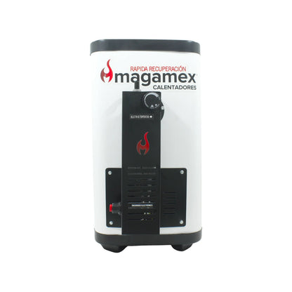 Boiler calentador de agua Magamex blanco rápido electrónico. Compacto con selector de temperatura y encendido.