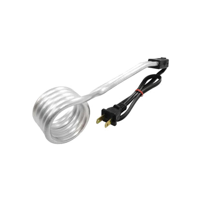 Calentador de agua por inmersión eléctrico portátil con resistencia espiral plateada y enchufe de 2 patas