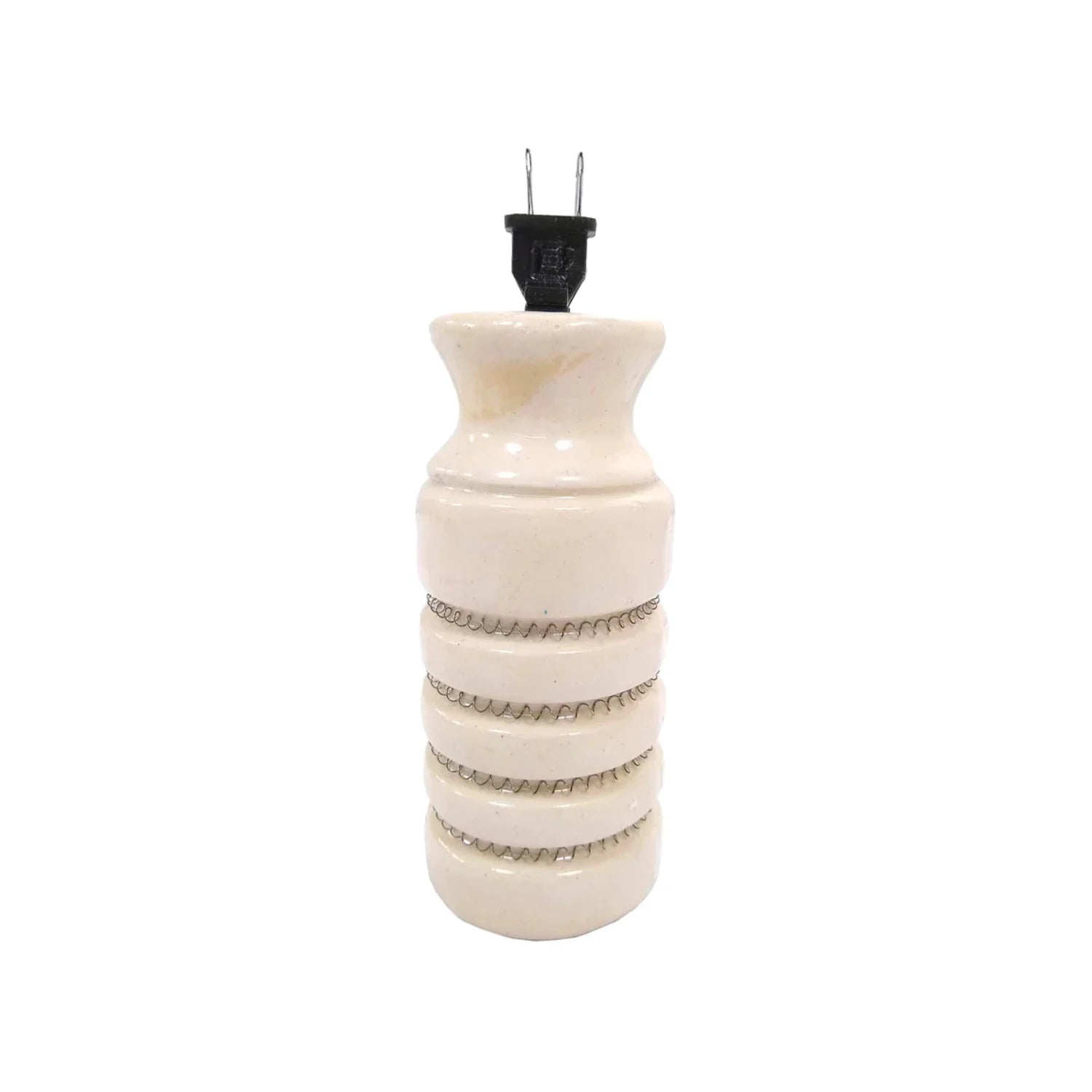 Calentador eléctrico de porcelana color crema con resistencia expuesta y enchufe, para uso doméstico
