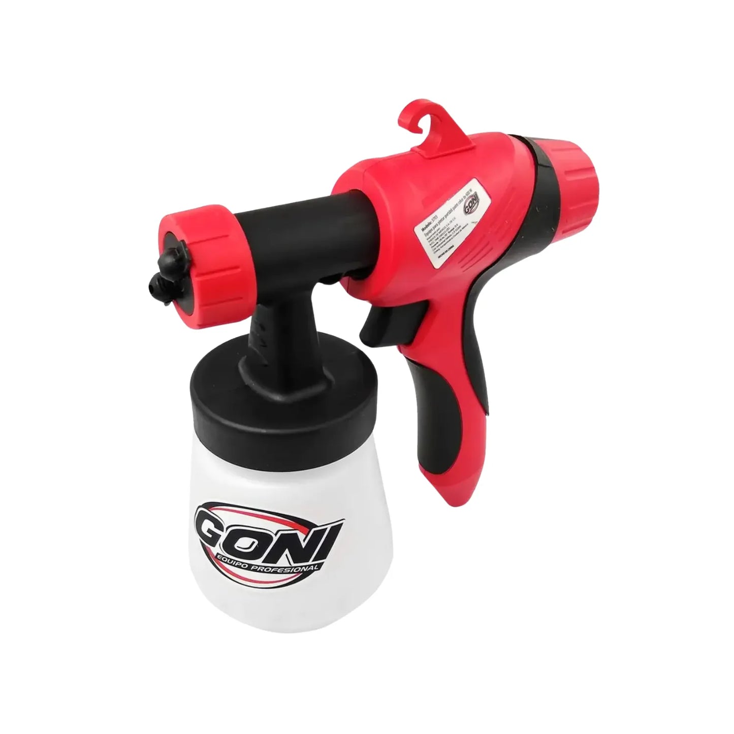 Pistola de pintura eléctrica Goni 600W de mano con depósito para acabados profesionales en color rojo y negro