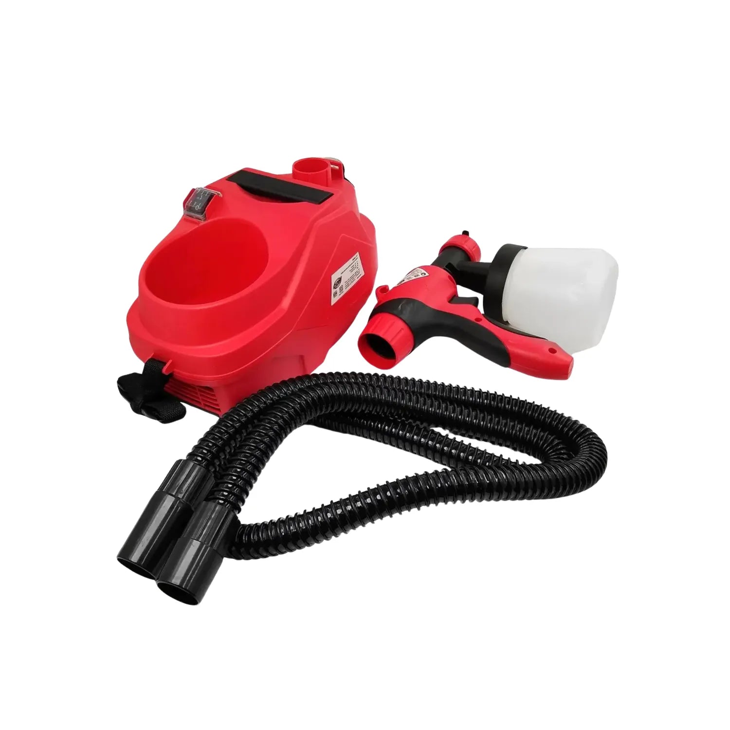 Pistola de pintura eléctrica HVLP color rojo con compresor portátil y manguera flexible de alta presión para acabados profesionales