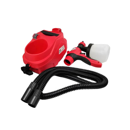 Pistola de pintura eléctrica HVLP color rojo con compresor portátil y manguera flexible de alta presión para acabados profesionales