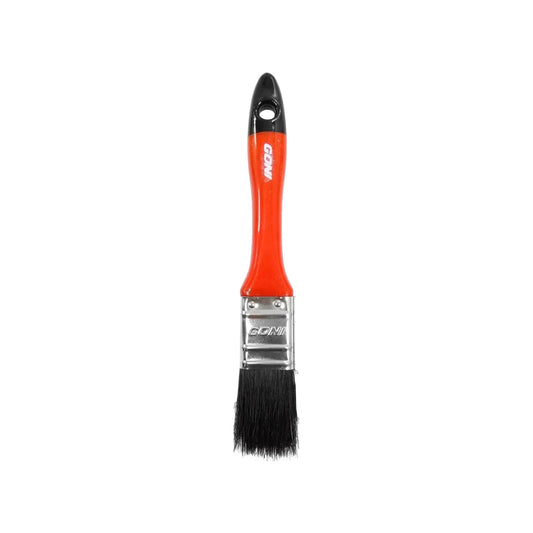 Brocha Goni de 1 pulgada con mango plástico naranja y cerdas negras, ideal para aplicación de pintura