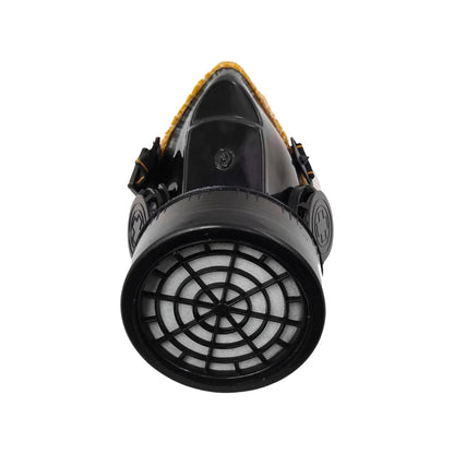 Mascarilla respirador negra con filtro frontal de carbón activado y rejilla para protección industrial