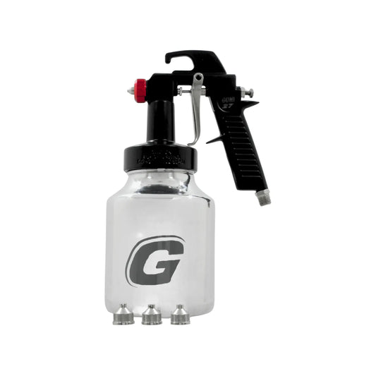 Pistola para pintar Goni 27 de succión, baja presión, color negro con botella transparente y 3 boquillas.