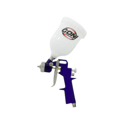 Pistola para pintar de gravedad Goni, cuerpo azul, vaso superior blanco, herramienta profesional para acabados