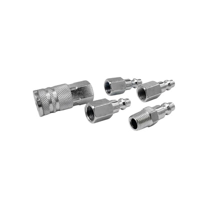 Juego de 5 coples rápidos neumáticos metálicos para compresora, incluye acople hembra y plugs machos