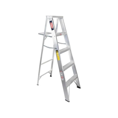Escalera de tijera de aluminio Akron, 4 peldaños, con bandeja de herramientas