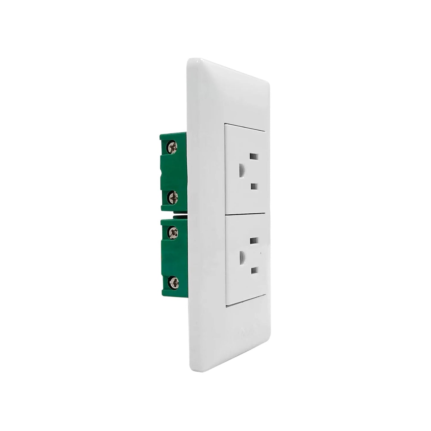 Placa eléctrica blanca con 2 contactos dúplex polarizados, salida de corriente para instalación de pared