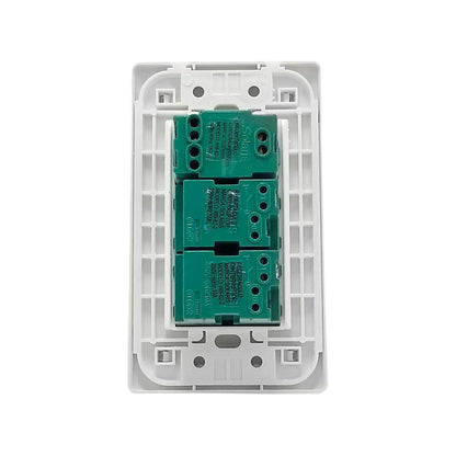 Placa eléctrica blanca Solaris WB-622 con 2 interruptores y 1 contacto, módulos verdes 250V 10A/15A