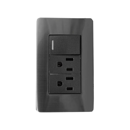 Placa 1 apagador/2 contacto negro cromo Solaris AL612NG