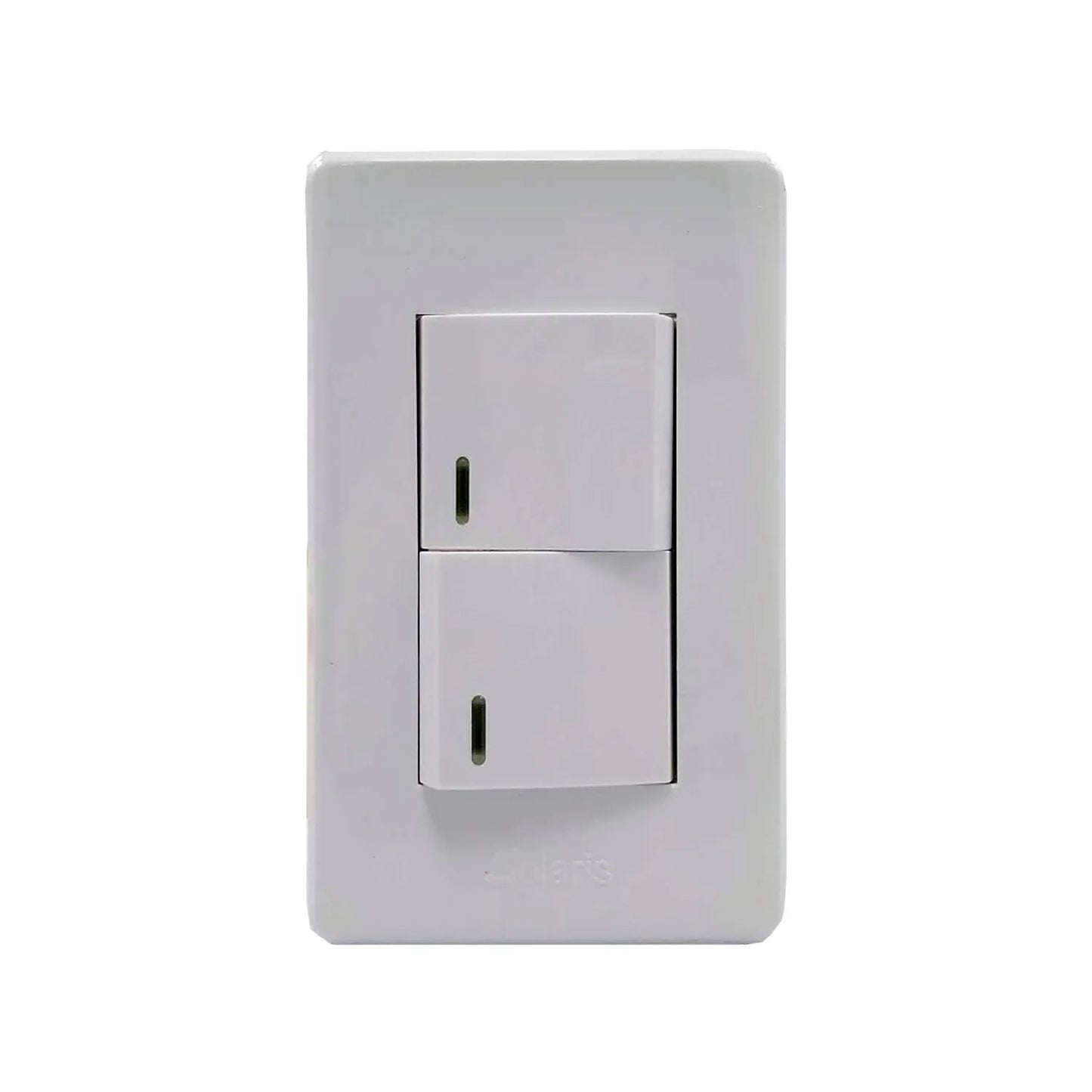 Placa doble apagador blanca Solaris, interruptor de luz para instalación eléctrica de pared