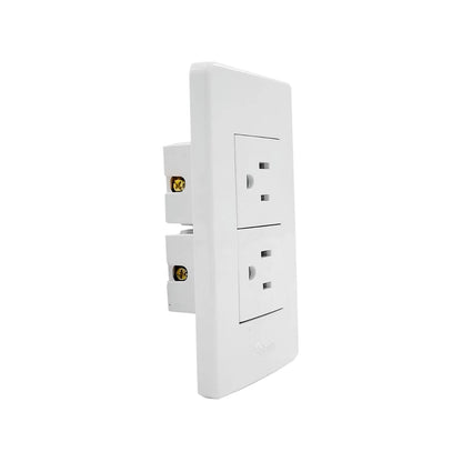 Placa doble de contactos eléctricos blancos polarizados Solaris para pared