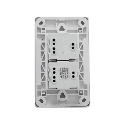 Placa eléctrica doble 2 contactos Solaris blanca 15A 125V modelo 86-61, vista posterior con terminales de conexión