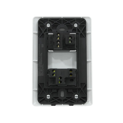 Placa eléctrica blanca Solaris con 1 apagador de escalera y 1 contacto 15A