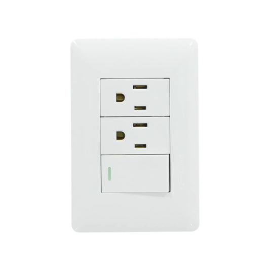 Placa 1 apagador/2 contactos blanca Solaris ECO-61-2-BC