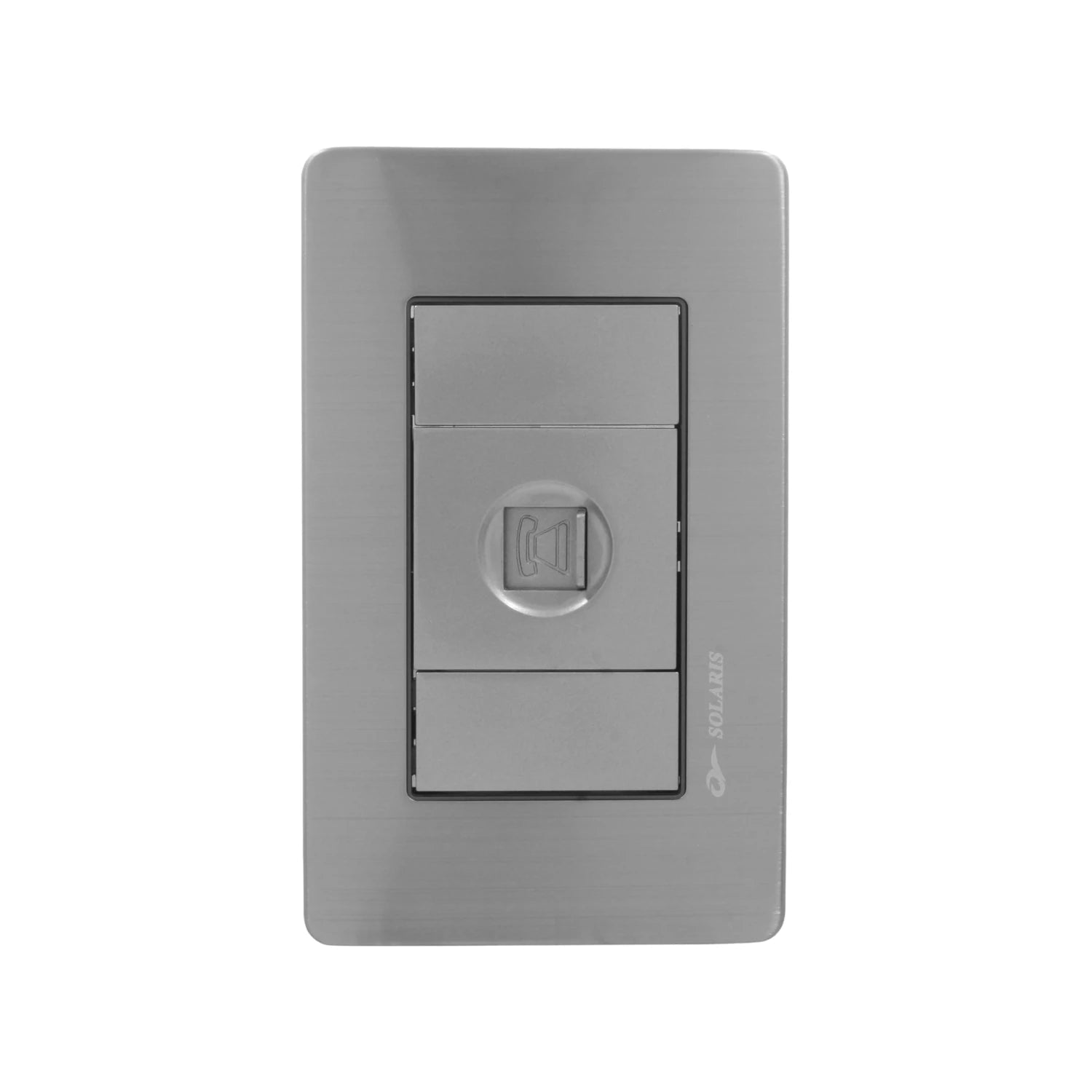 Placa gris Solaris con 1 entrada para teléfono RJ11, acabado metálico cepillado