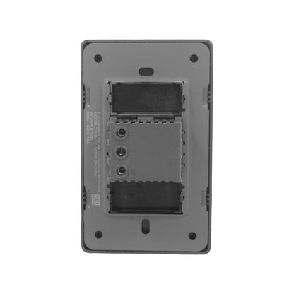 Interruptor eléctrico Solaris gris, vista trasera con terminales de conexión N, L1, L2, 10A 250V~