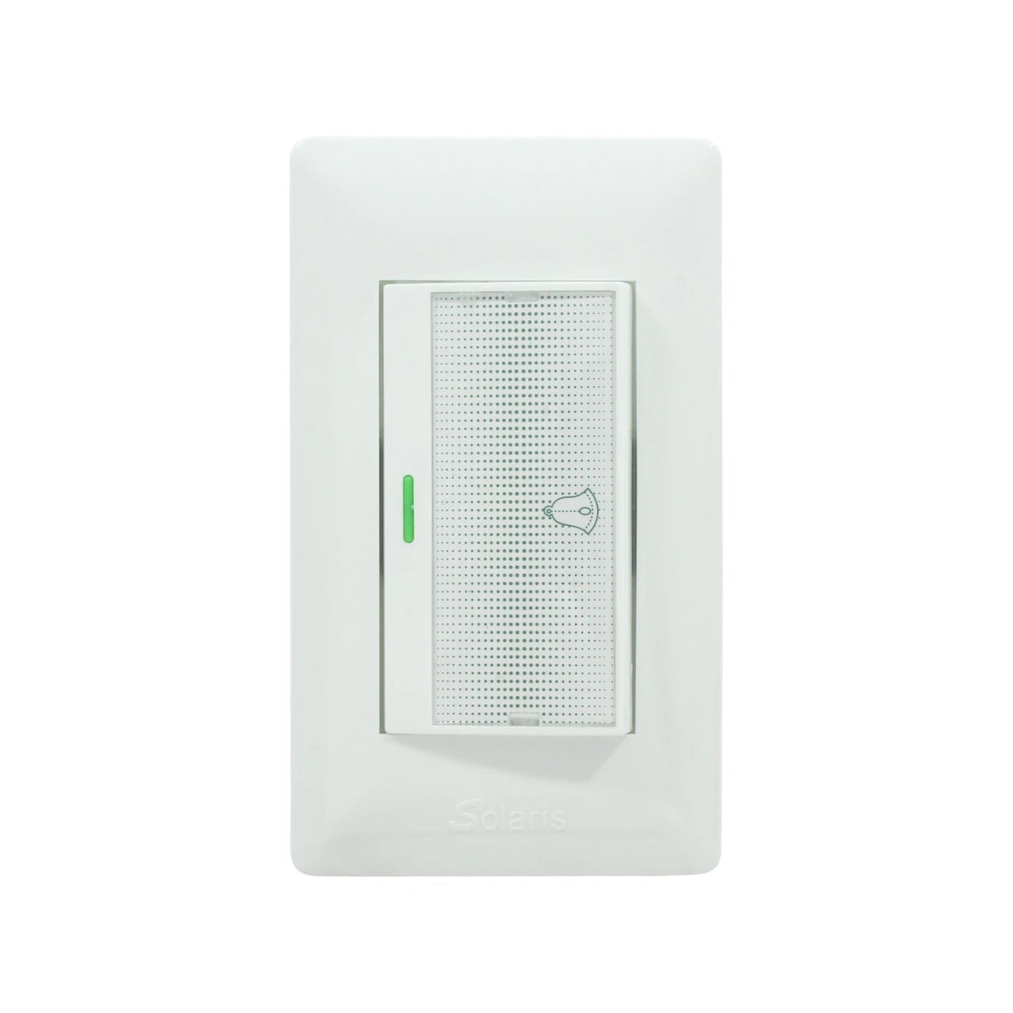 Placa de botón para timbre Solaris blanca con luz indicadora LED verde y diseño moderno
