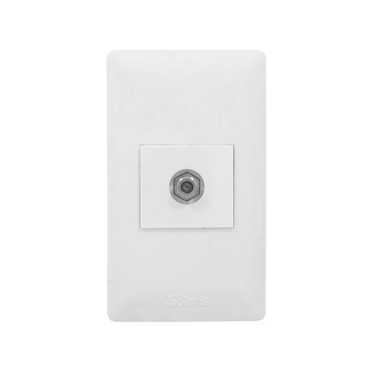 Placa de pared blanca Solaris con 1 entrada coaxial para cable de TV y antena