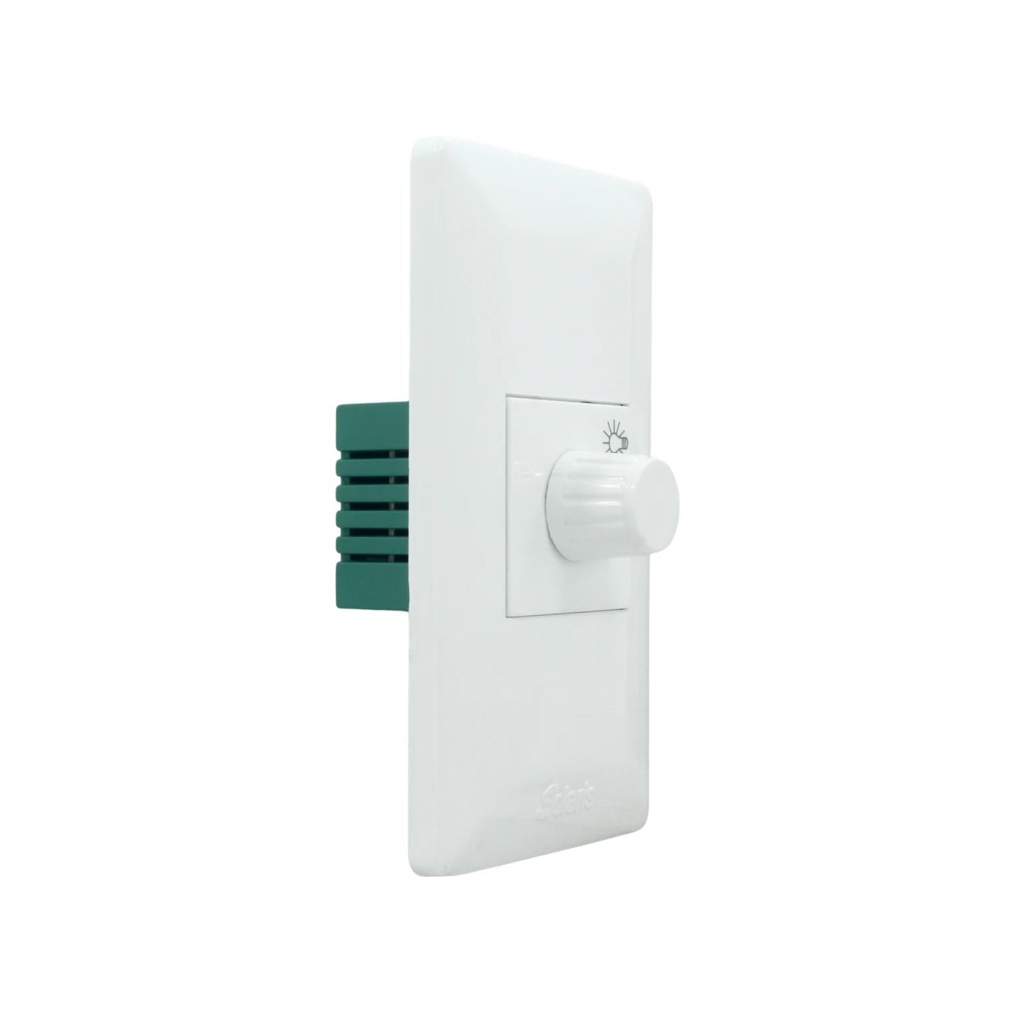 Placa dimmer blanco Solaris con perilla giratoria para control de intensidad de luz en instalaciones eléctricas