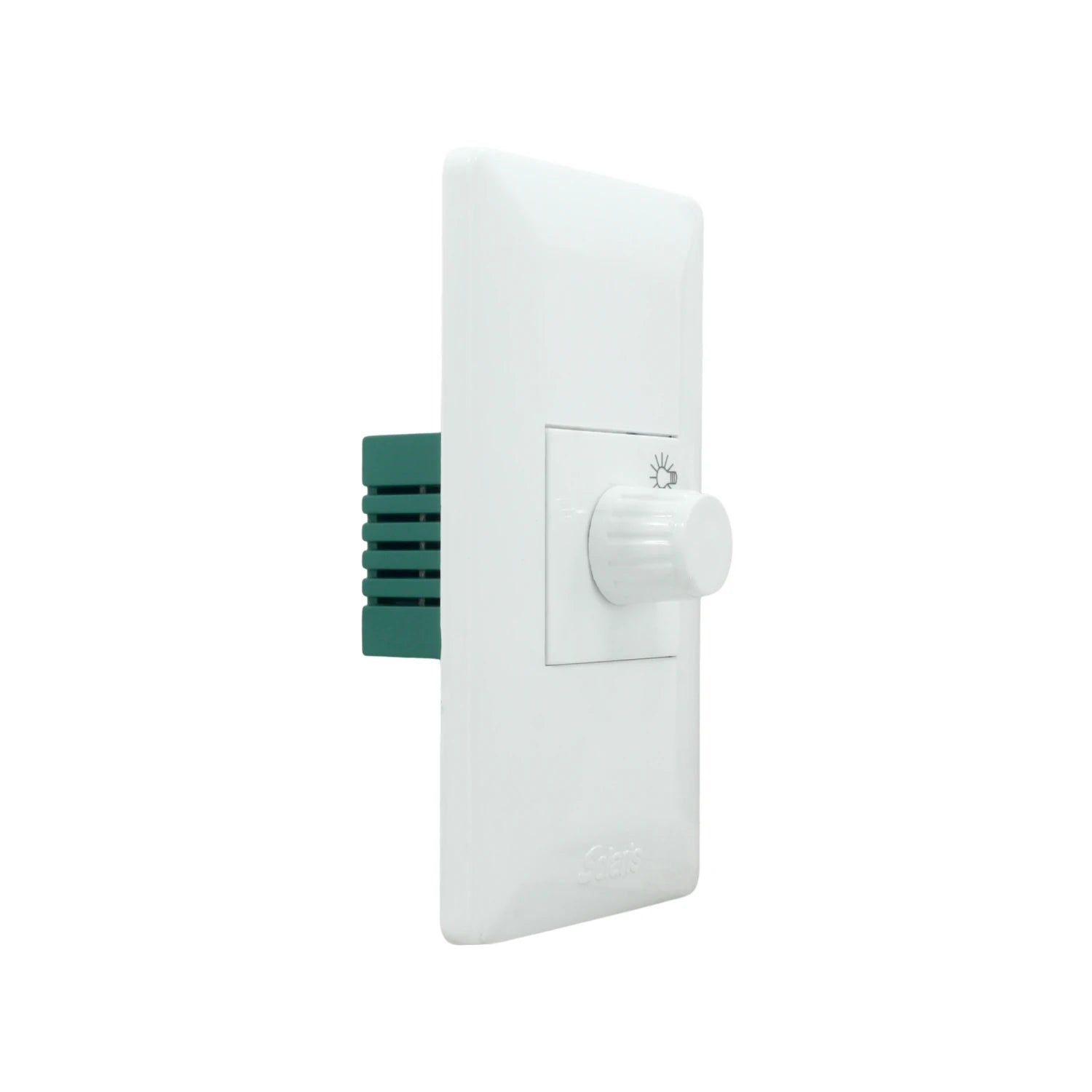 Placa dimmer blanco Solaris con perilla giratoria para control de intensidad de luz en instalaciones eléctricas