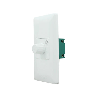 Placa eléctrica con dimmer de luz blanco Solaris, con perilla para ajustar la intensidad de iluminación.
