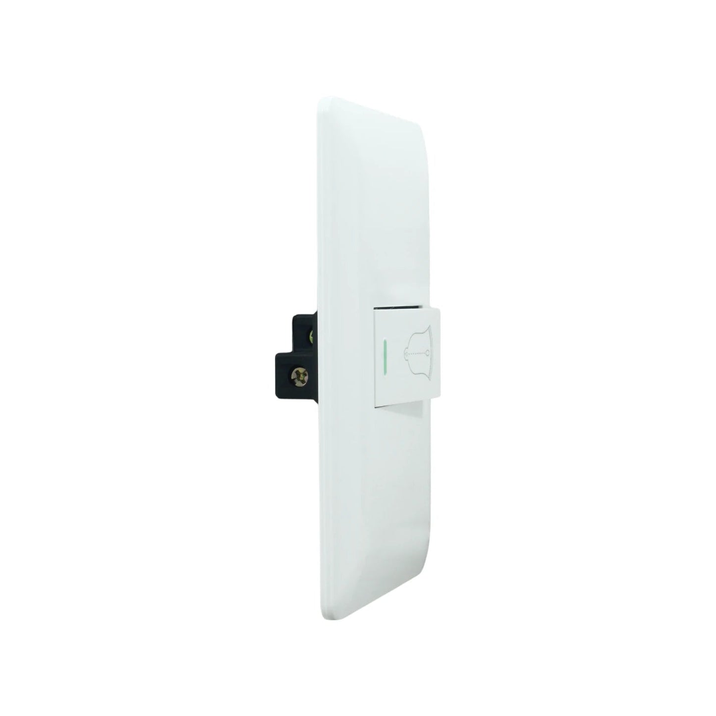 Placa botón pulsador blanco para timbre eléctrico con icono de campana y luz indicadora