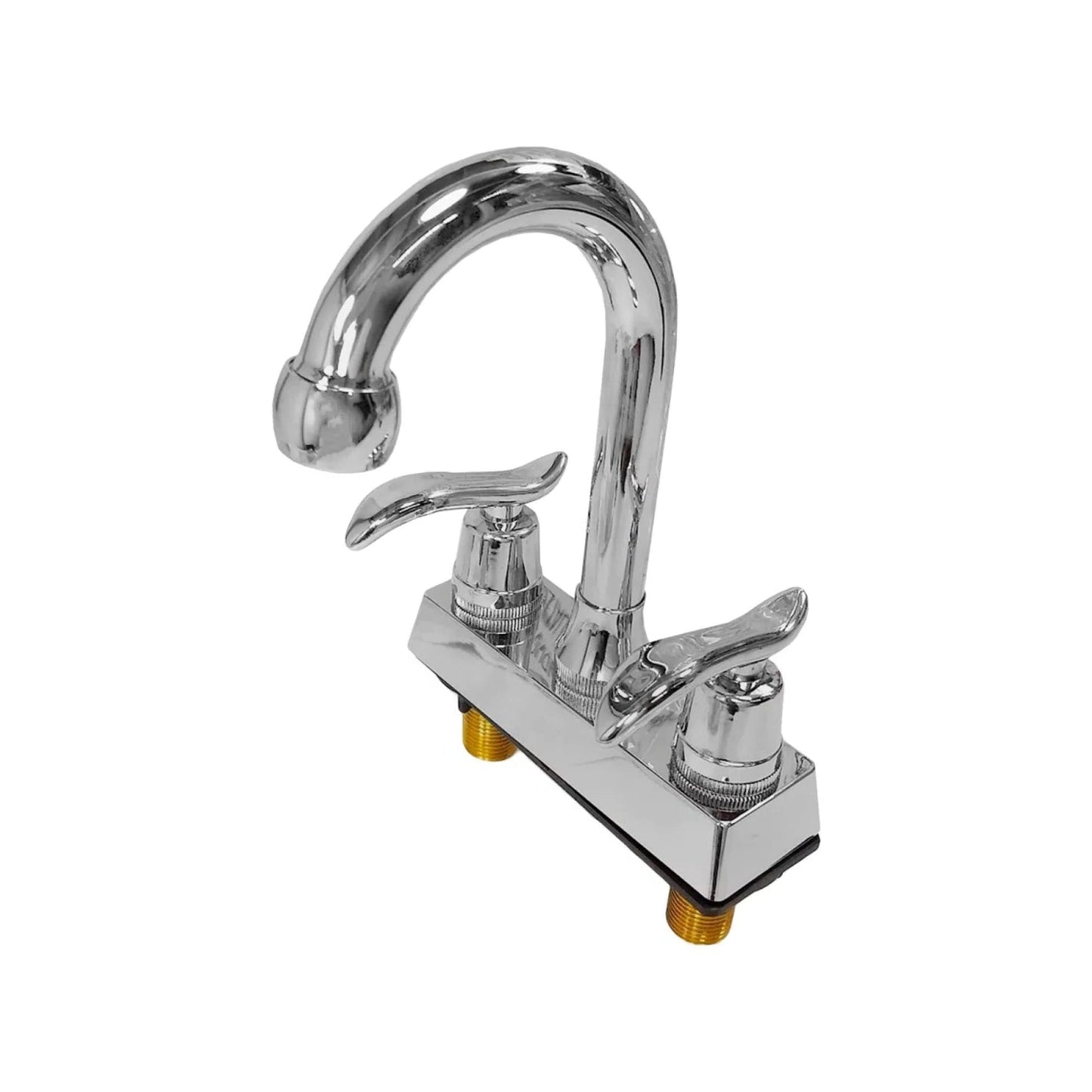 Grifo de lavabo cromado de 4", mezcladora de agua fría y caliente con doble manija y cuello de ganso