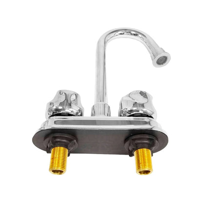 Mezcladora de lavabo cromada 4 pulgadas con dos manerales, cuello de ganso y aireador integrado
