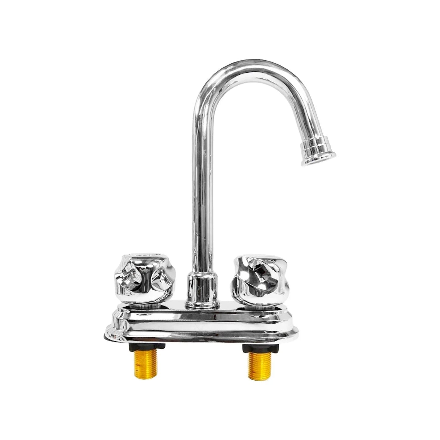 Mezcladora para lavabo 4 pulg. cromada, dos manijas tipo perilla, caño alto cuello de ganso