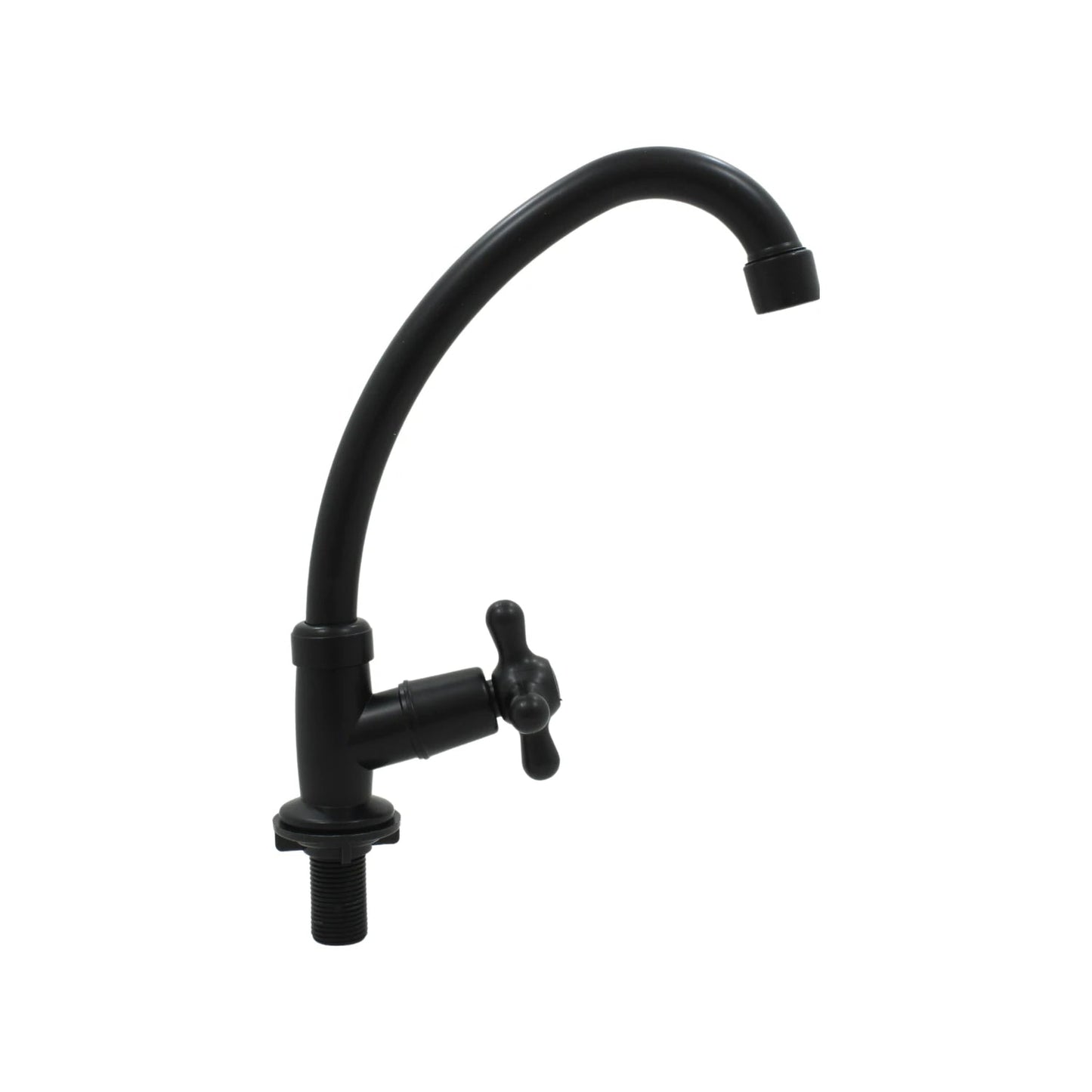 Llave individual negro mate para fregadero, caño curvo alto y manija de cruz