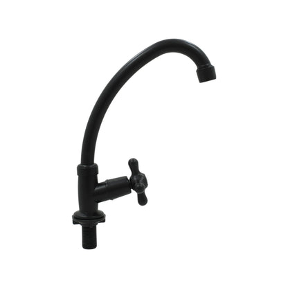 Llave individual negro mate para fregadero, caño curvo alto y manija de cruz