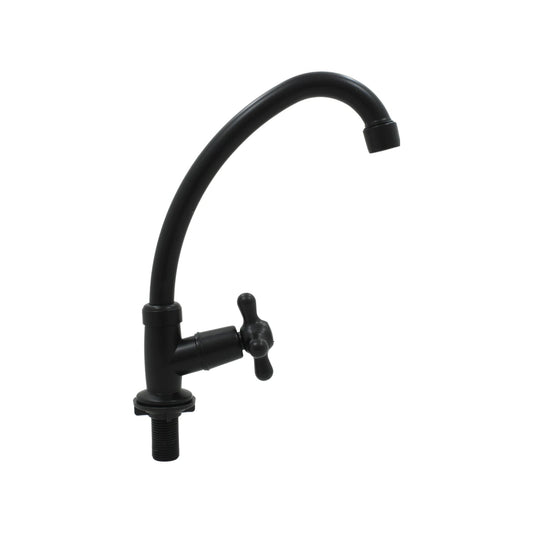 Llave individual negro mate para fregadero, caño curvo alto y manija de cruz