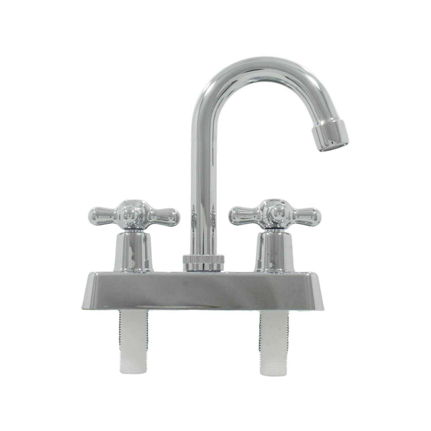 Mezcladora para lavabo 4 pulgadas cromada con manerales de cruz y cuello de ganso