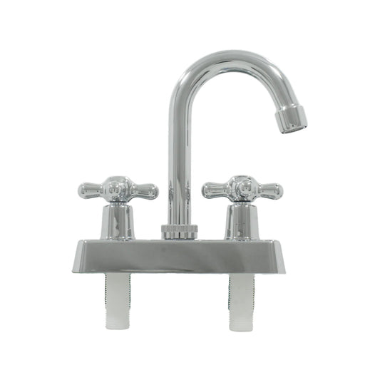 Mezcladora para lavabo 4 pulgadas cromada con manerales de cruz y cuello de ganso