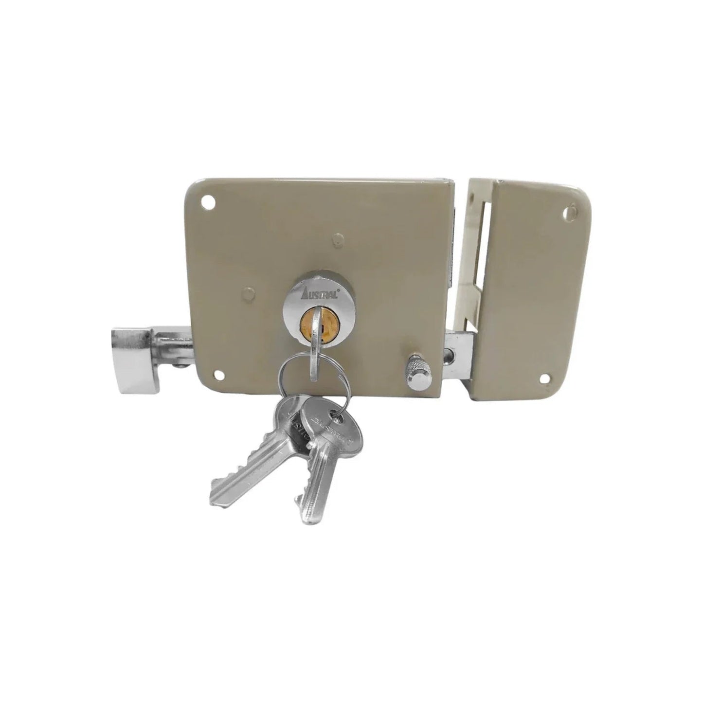 Cerradura de sobreponer Austral con llaves, color beige, para puerta derecha