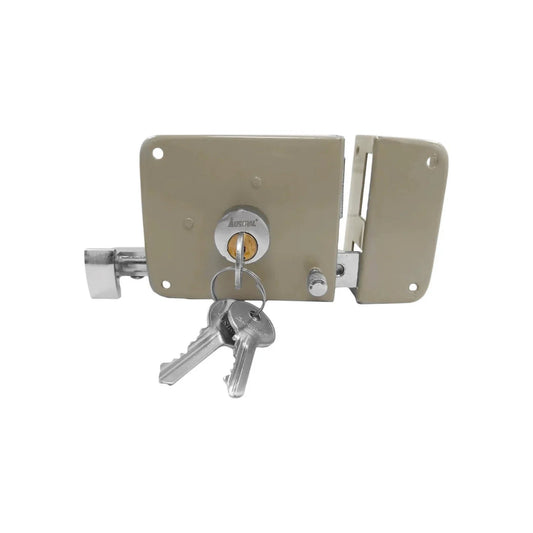 Cerradura de sobreponer Austral con llaves, color beige, para puerta derecha