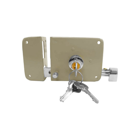 Cerradura de sobreponer para puerta izquierda, color beige, con juego de llaves de seguridad