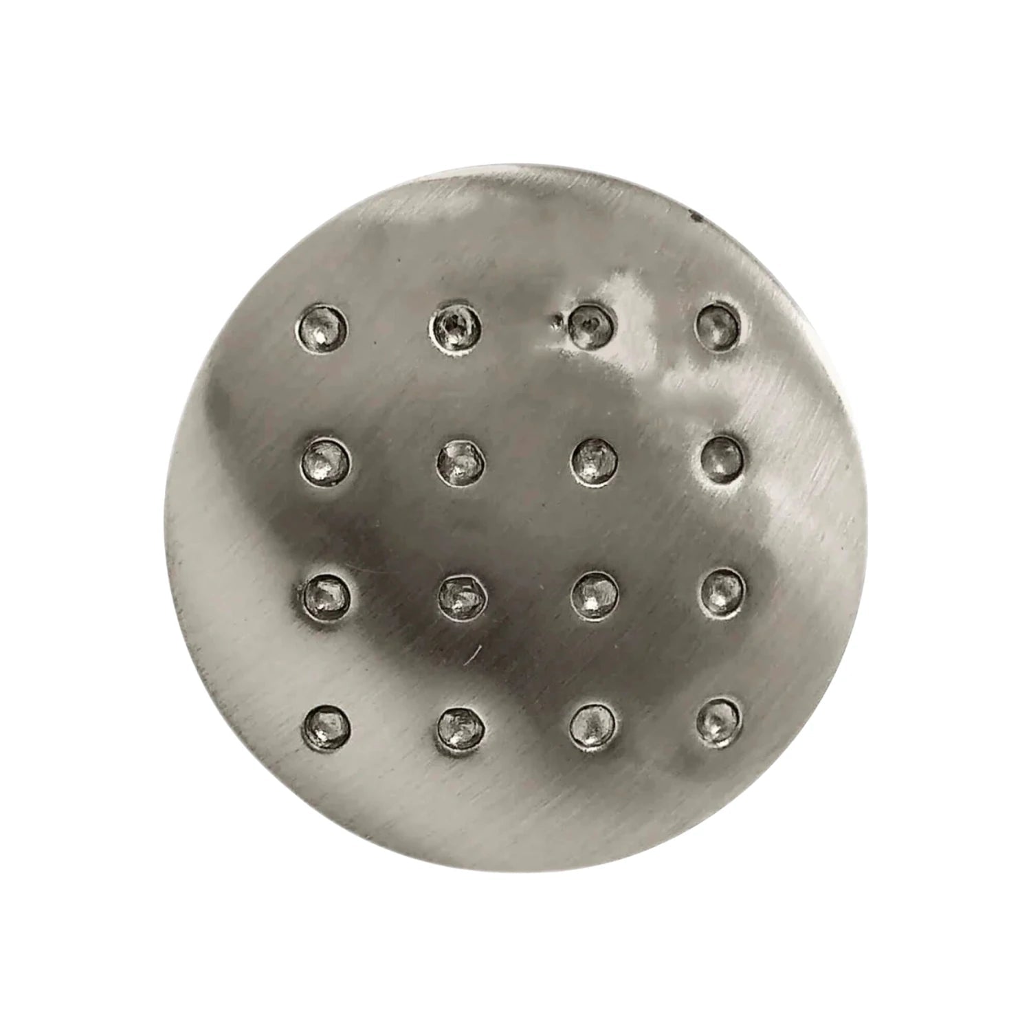 Jaladera redonda cromo mate 28mm para gabinete o cajón con patrón de puntos brillantes.