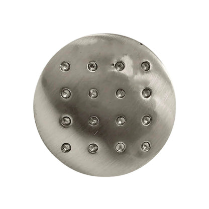Jaladera redonda cromo mate 28mm para gabinete o cajón con patrón de puntos brillantes.