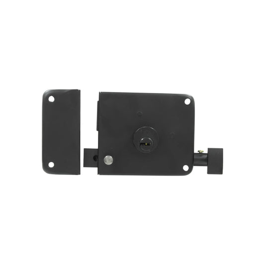 Cerradura de sobreponer negra mate para puerta izquierda con cilindro de seguridad