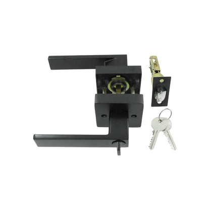 Chapa de manija moderna negro mate Inmaxx para puerta, incluye mecanismo de seguridad y juego de llaves.